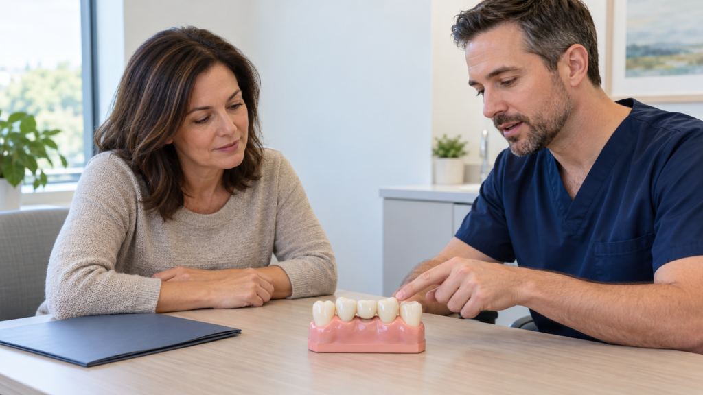 A small bonded attachment is distinct from the crown and fits within the corresponding aligner pocket.